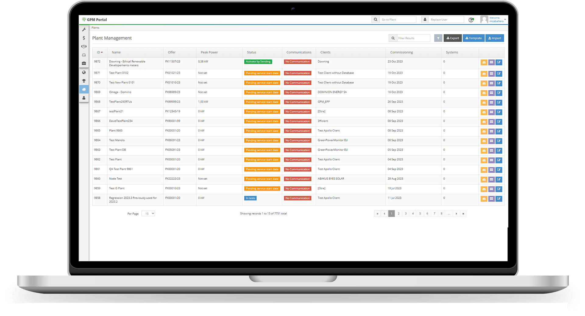 A monitor showing the GPM Portal software and the asset maintenance